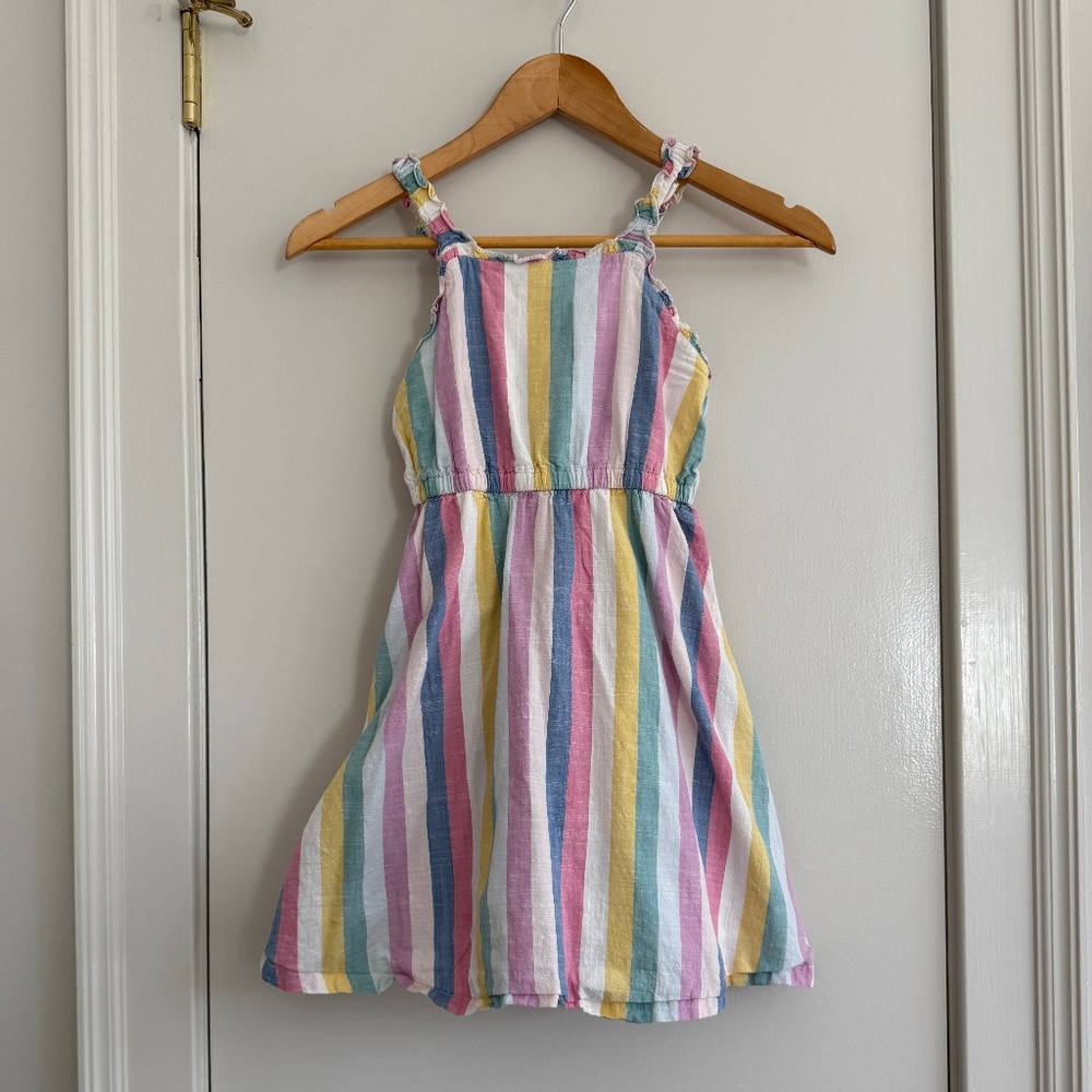 J.Crew Crewcuts Rainbow Pastel Striped Dress Cotton Linen Dress s7